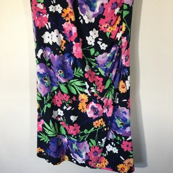 Lauren Ralph Lauren‎ Bright Floral Suplice Drapey Moc Wrap Midi Dress - Picture 4 of 7